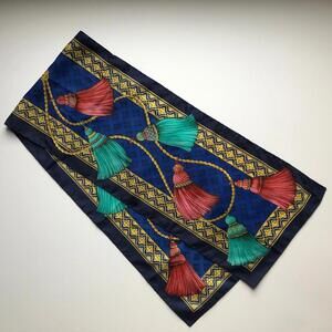 Unique Vintage Dark Blue Tassel Scarf - Nautical Rope Design - 54" x 11"